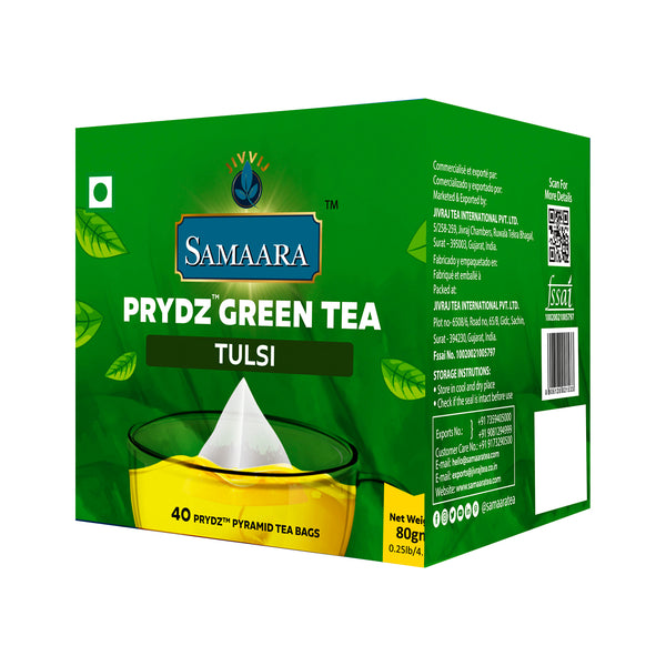 Jivvij Samaara Prydz Pyramid Tulsi Green Tea | 40 Tea Bags | Ethically & Sustainably Sourced