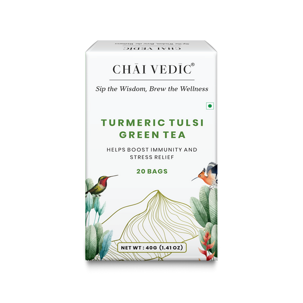 Chai Vedic Tea | Turmeric Tulsi Herbal Infusion Green Tea | 20 Tea Bags