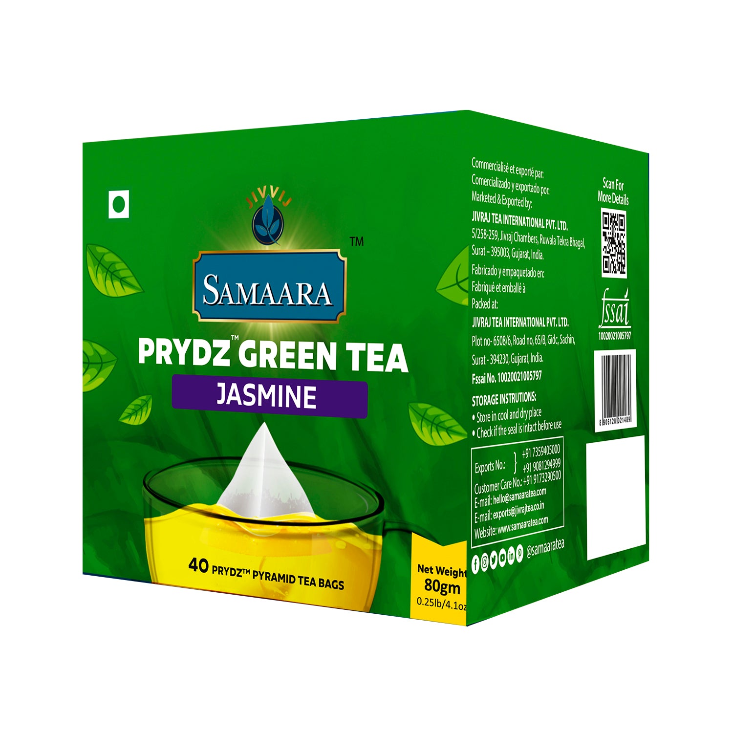 Jivvij Samaara Prydz Pyramid Jasmine Green Tea 40Tea Bags