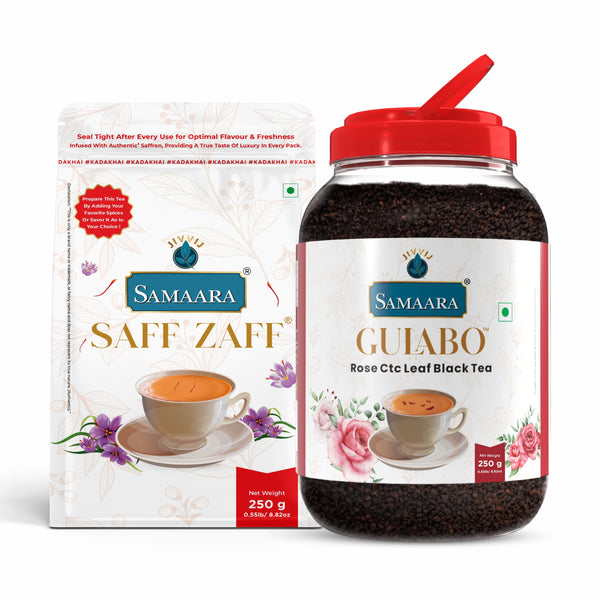 Jivvij Samaara Premium Gulabo Rose Jar Tea with Saffron Kesar Pouch | CTC Black Leaf Tea | Mamari Chai | Strong Exotic Natural Flavor Tea | 250gm/Jar
