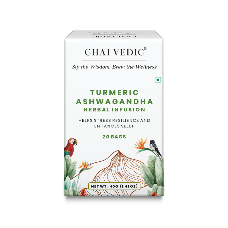 Chai Vedic Tea | Turmeric Ashwagandha Herbal Infusion Green Tea | 20 Tea Bags Box