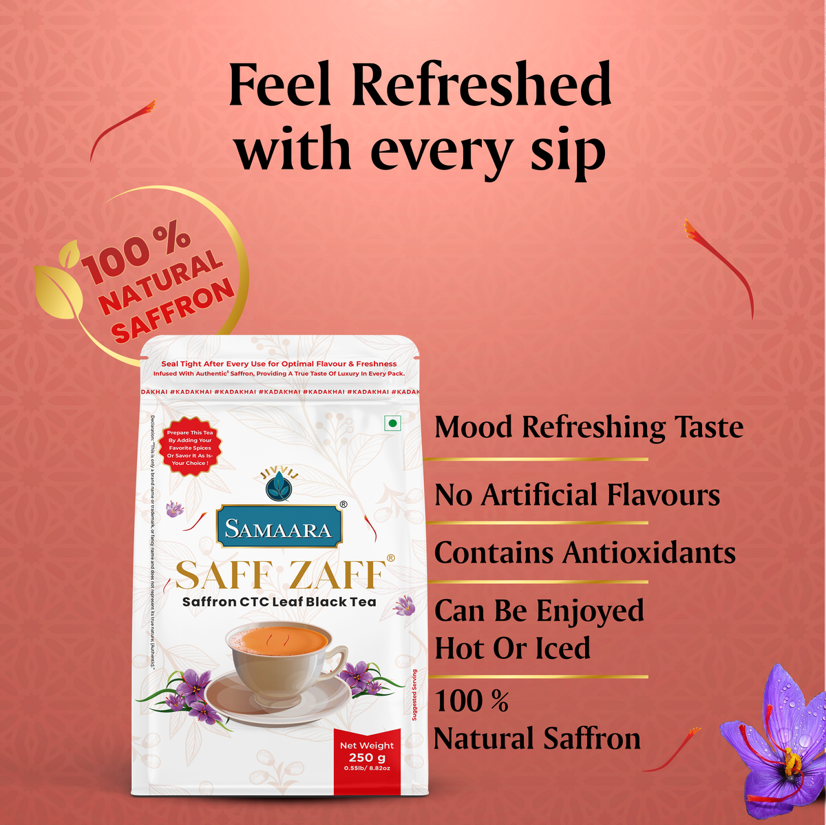 Buy Saffron Tea 250gm Zipper Pack - Samaara