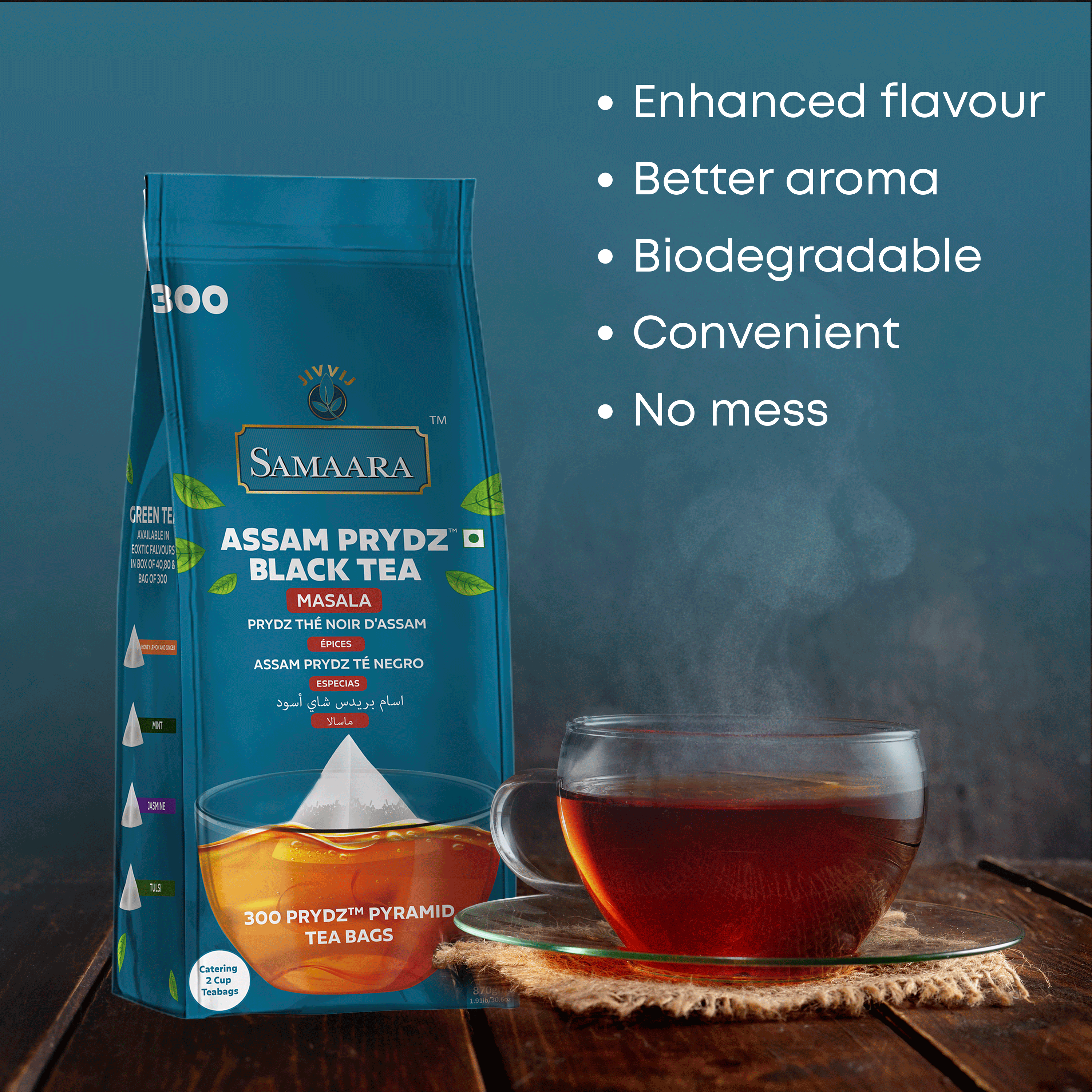 Jivvij Samaara Assam Masala Prydz Pyramid Black Tea 300 Tea Bags