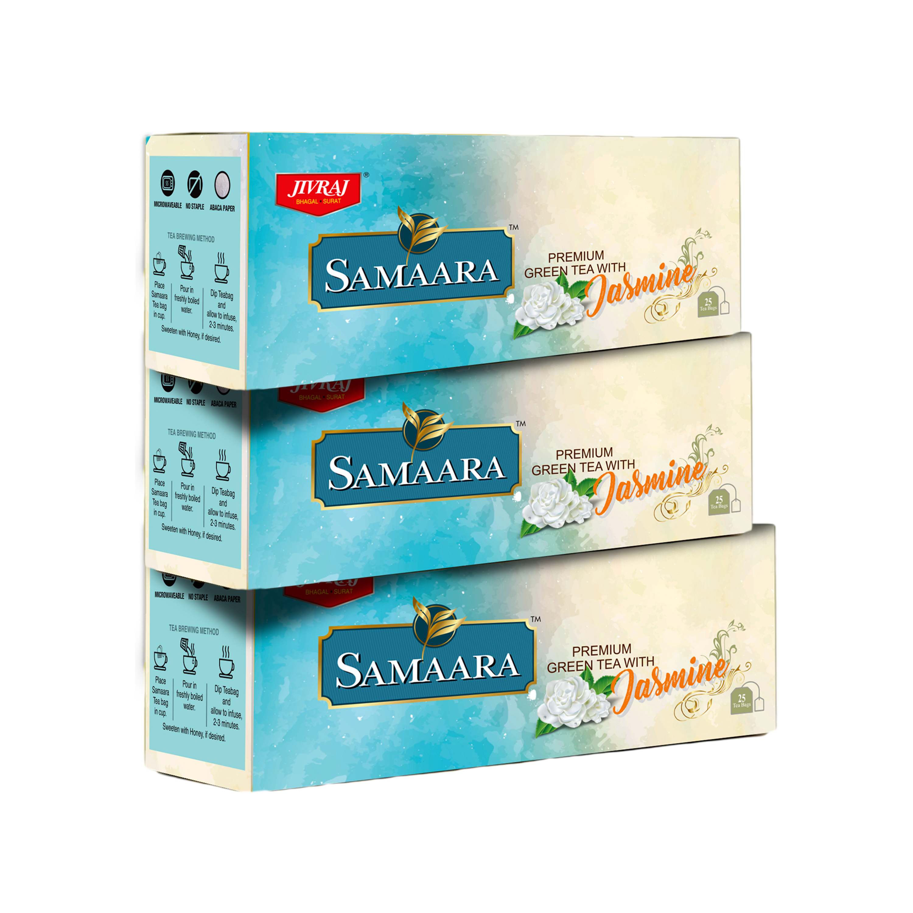 JIVVIJ SAMAARA Premium Jasmine Green Tea | Assam Tea  |  Green Tea Bags Combo | Natural Jasmine Flavor | Combo Pack | Helps in Metabolism Pack of 3 25 Tea Bags Each