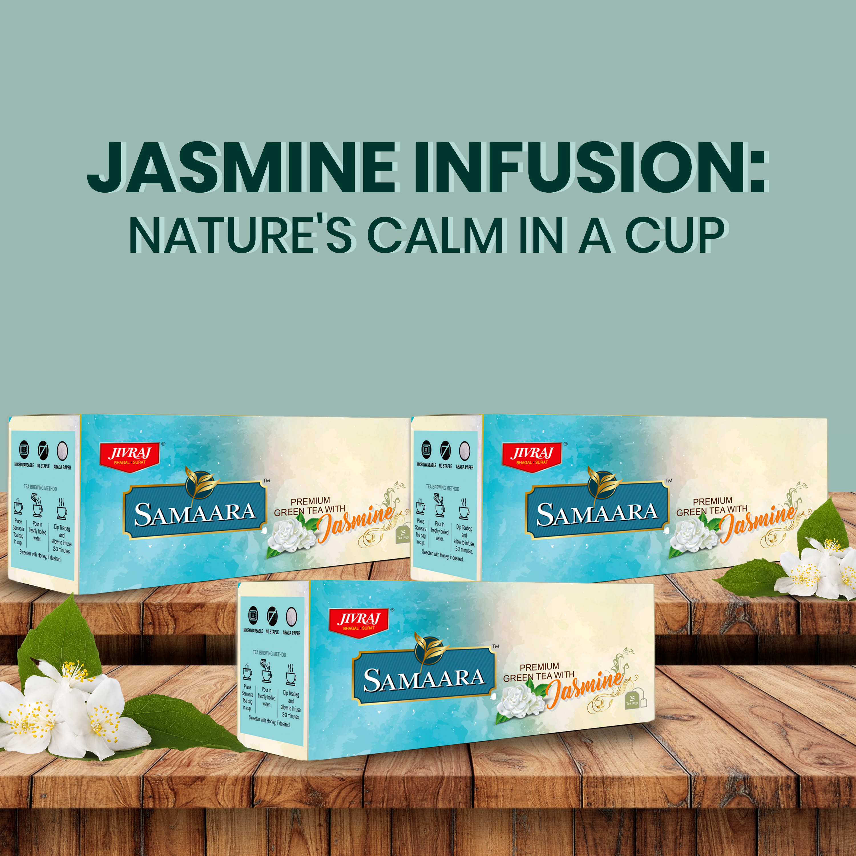 JIVVIJ SAMAARA Premium Jasmine Green Tea | Assam Tea  |  Green Tea Bags Combo | Natural Jasmine Flavor | Combo Pack | Helps in Metabolism Pack of 3 25 Tea Bags Each