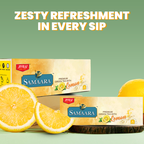 JIVVIJ SAMAARA Natural Lemon Flavour Premium Green Tea Bags Box | Refreshing Rich Test of Assam Tea | Helps in Metabolism Pack of 3-25 Tea Bags Each