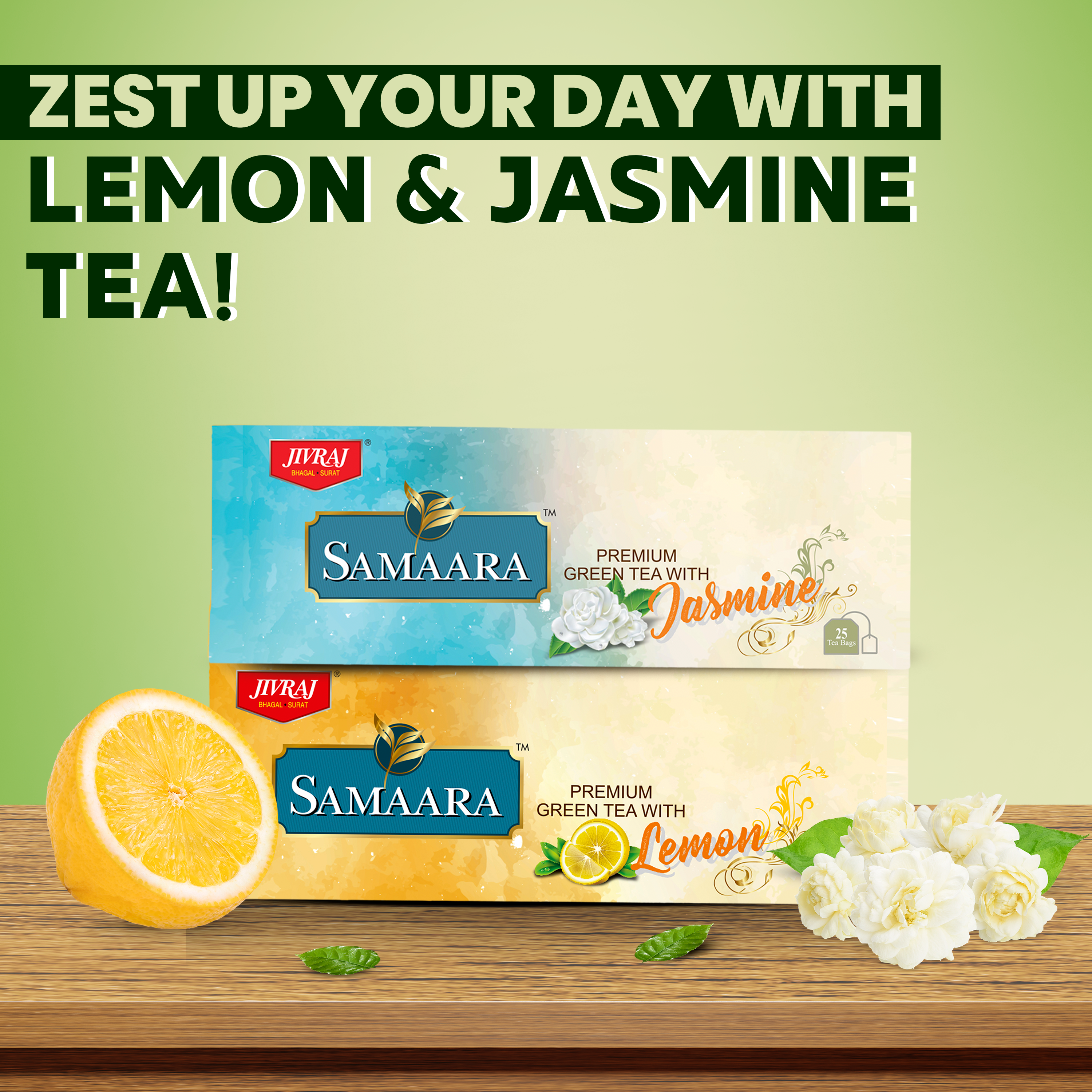 Jivraj Samaara Lemon and Jasmine Combo Green Tea 25 Tea bags Each