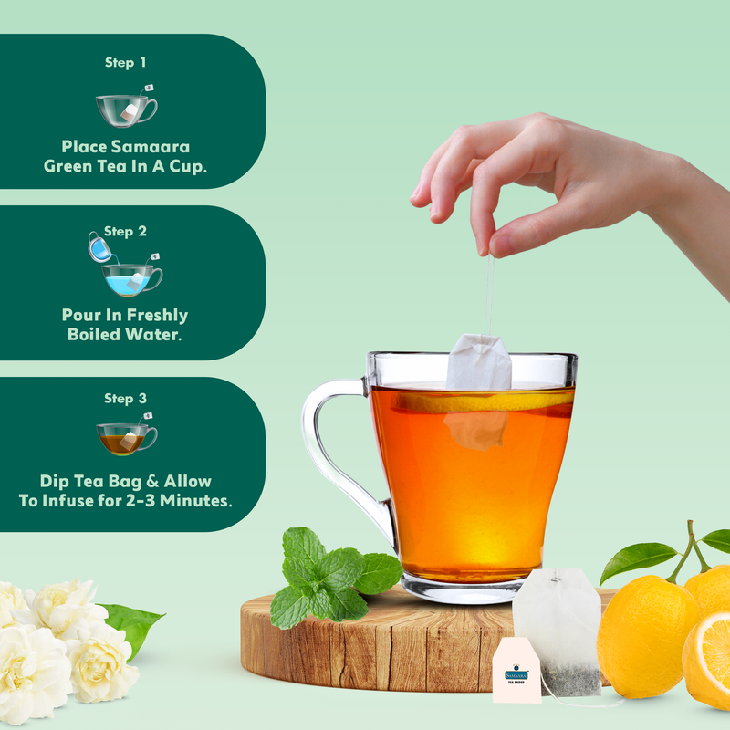 Jivraj Samaara Green Tea | Premium Green Tea Bags Combo | Natural Lemon Jasmine Mint Flavors | Mix Green Tea Flavours | Combo Pack | Refreshing Taste | 25 Tea Bags/Packs