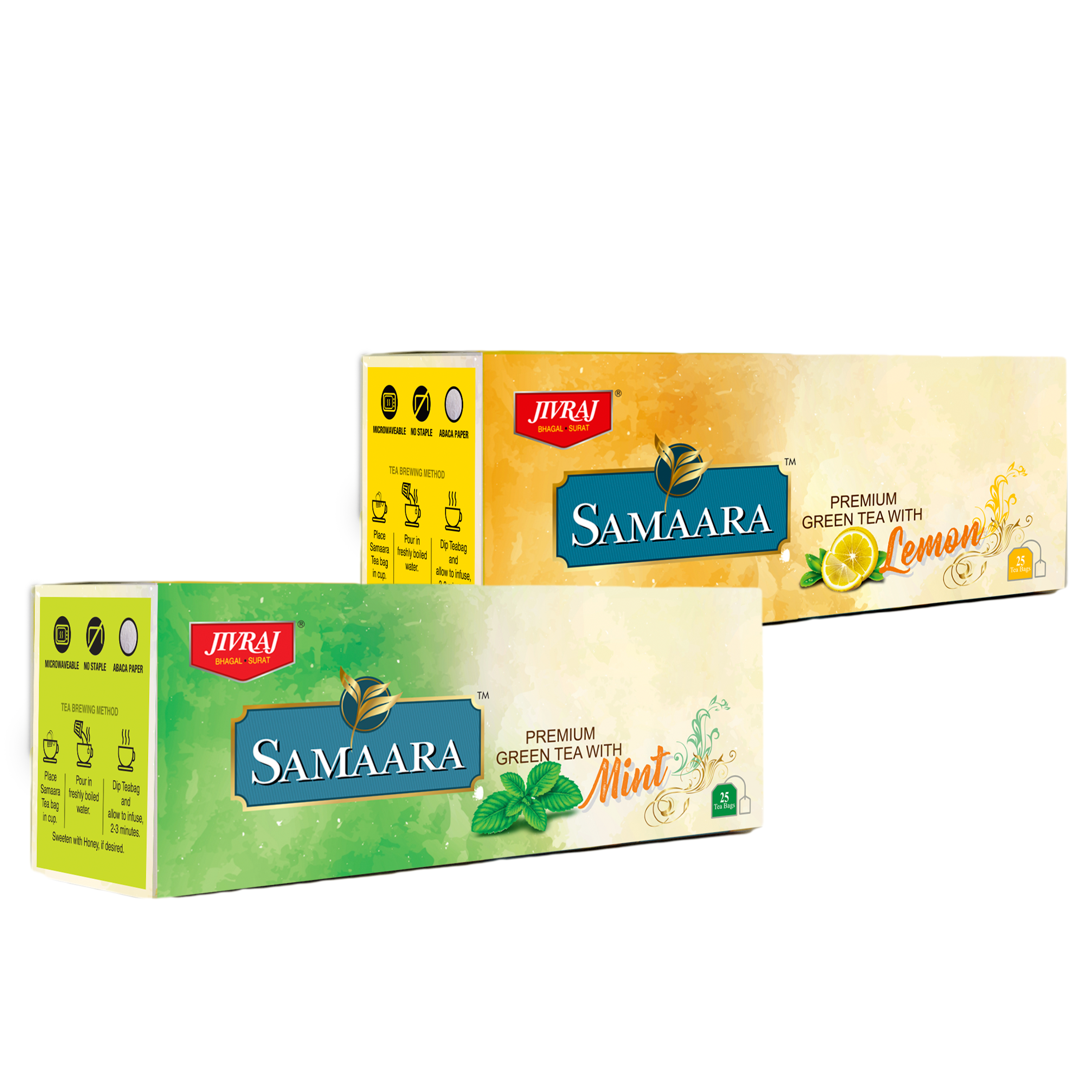 Jivraj Samaara Lemon and Mint Green Tea Combo 25 Tea bags Each