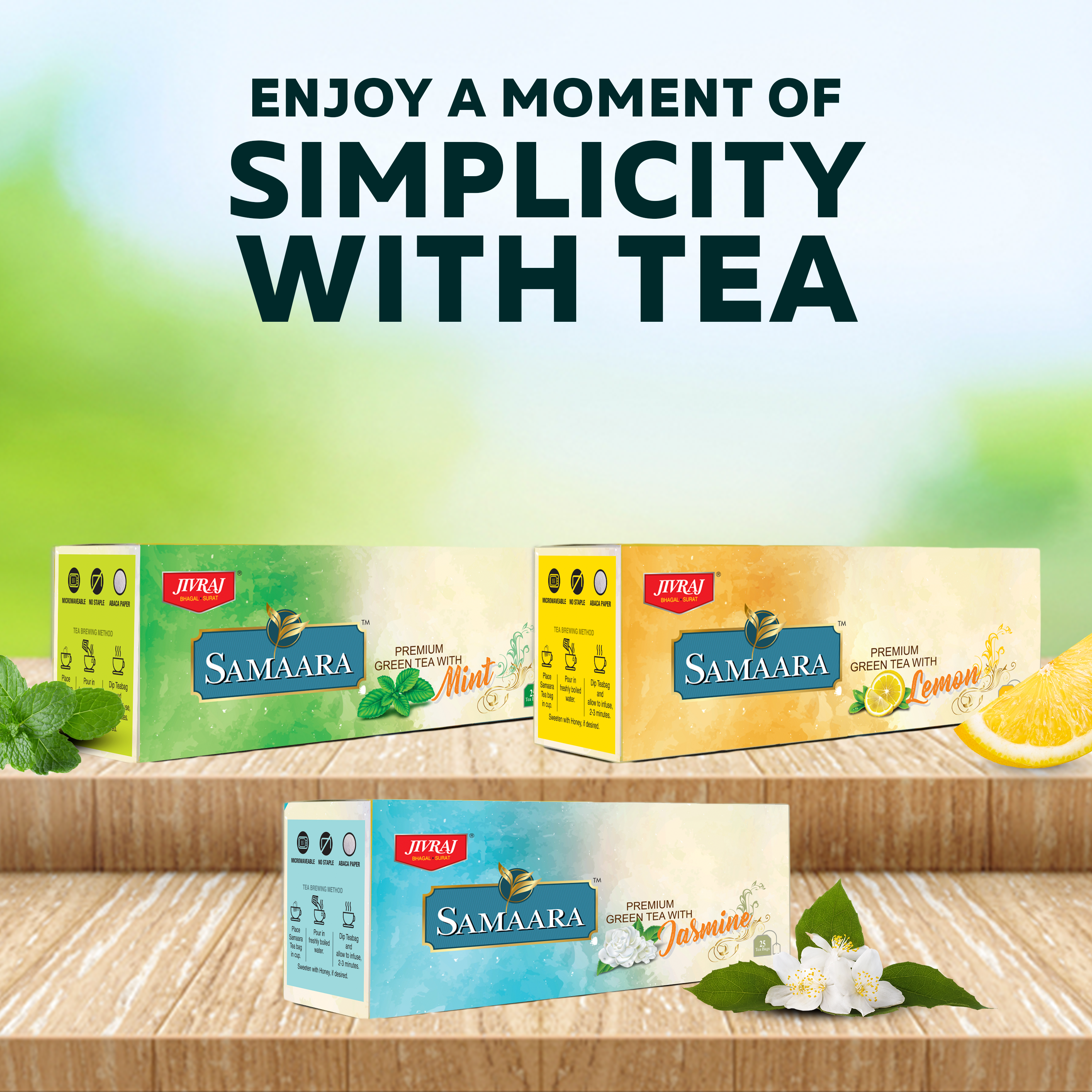 Jivraj Samaara Lemon and Mint Green Tea Combo 25 Tea bags Each