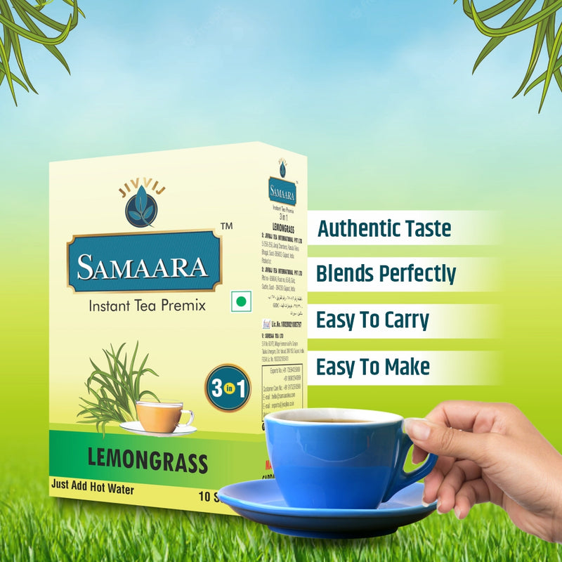 Jiivij Samaara Lemongrass Instant Premix Tea 10 Sachets | Increases Energy Levels