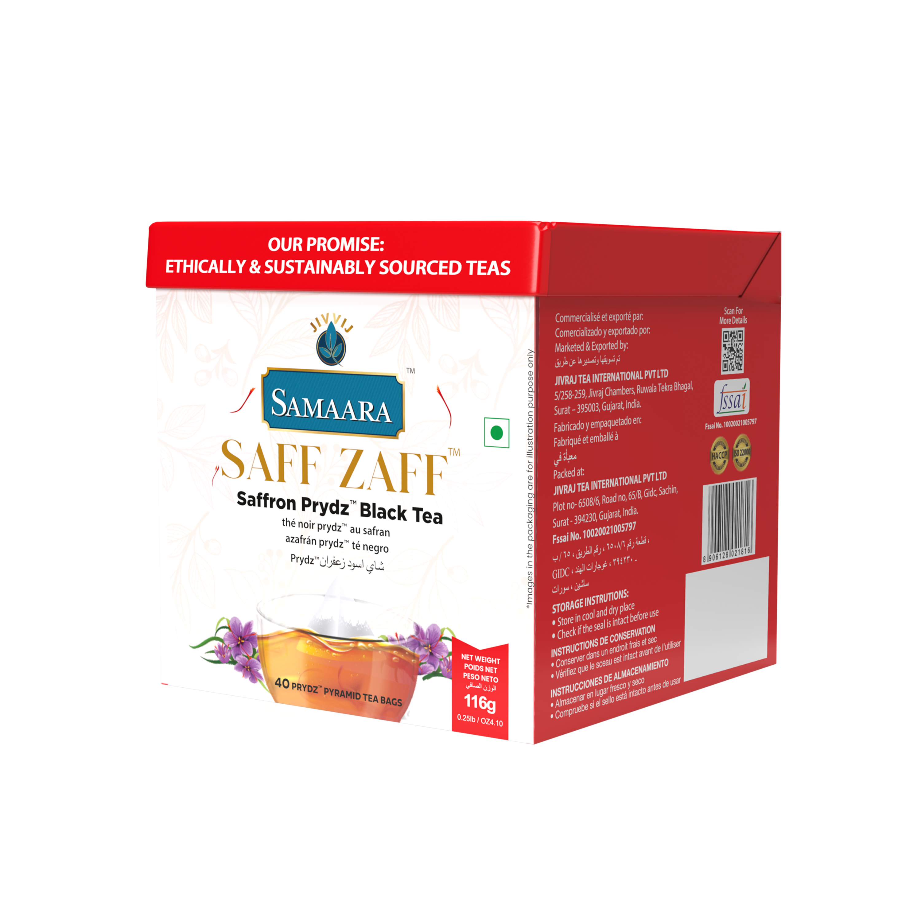 Jivvij Samaara  Prydz Pyramid Saffron 40 Tea Bags
