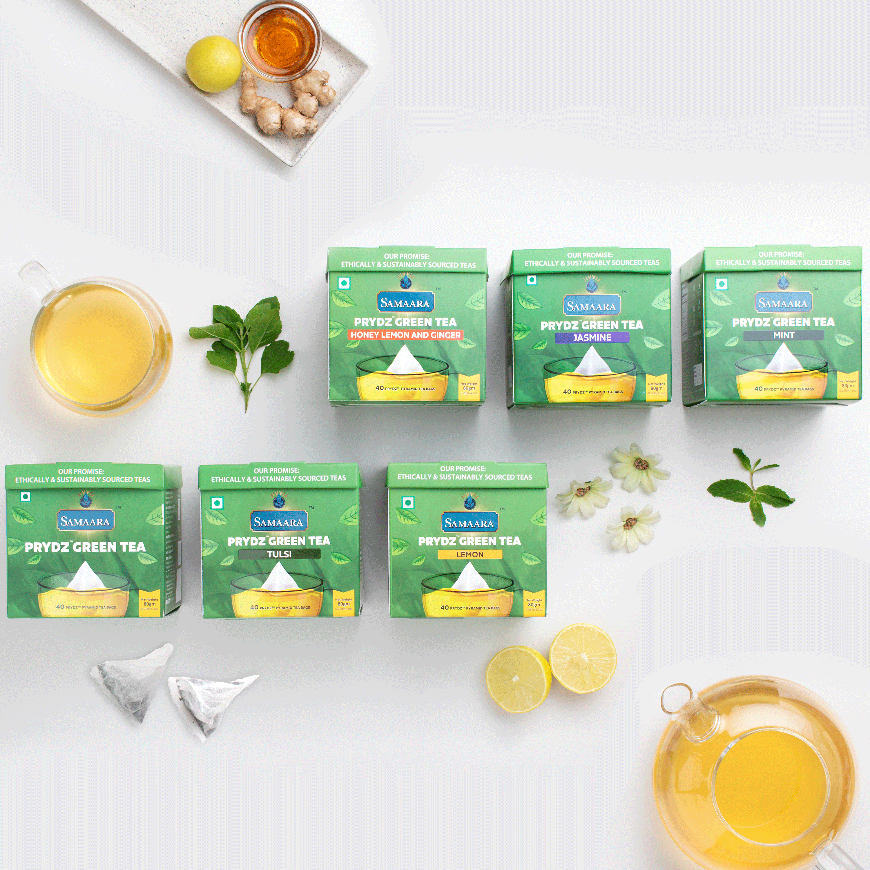 Jivvij Samaara Prydz Pyramid Honey Lemon Ginger Green Tea 40Tea Bags