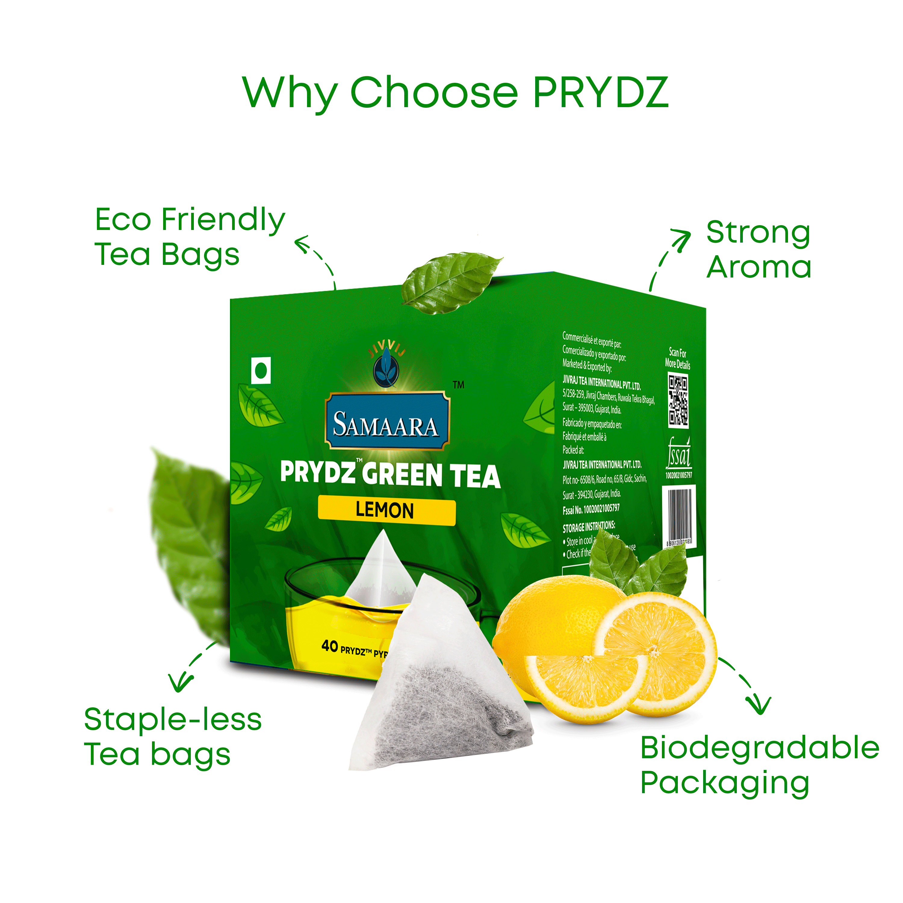 Jivvij Samaara Prydz Pyramid Lemon Green Tea 40Tea Bags