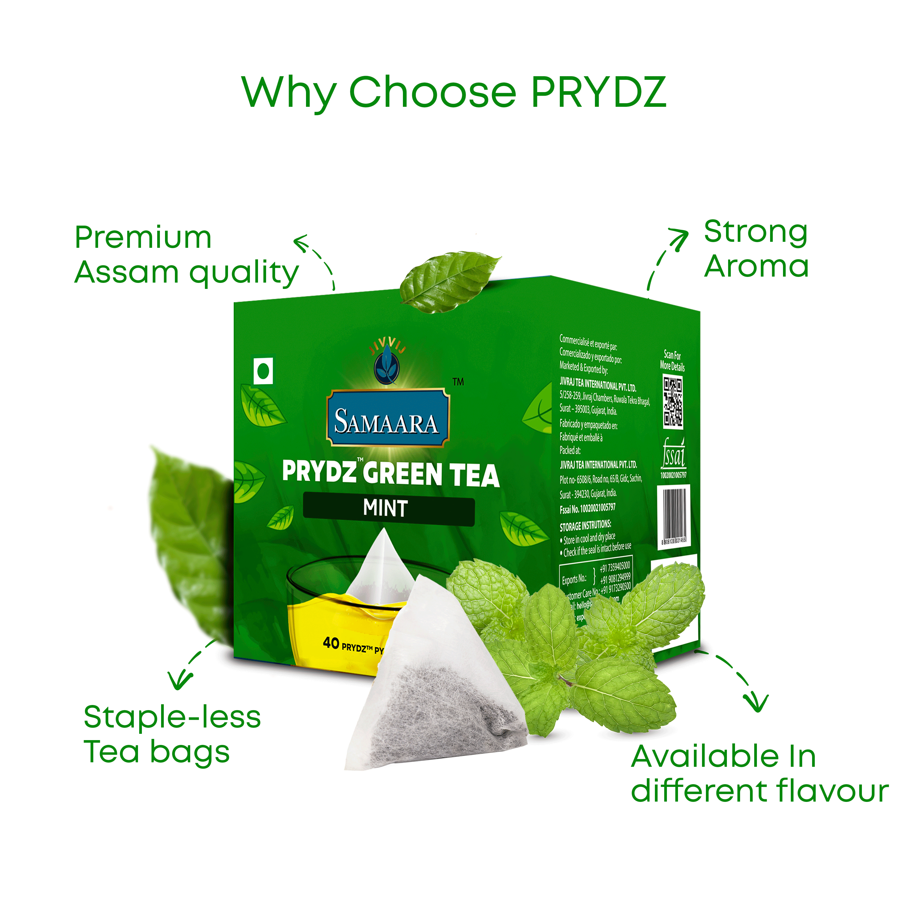 Jivvij Samaara Prydz Pyramid Mint Green Tea 40Tea Bags