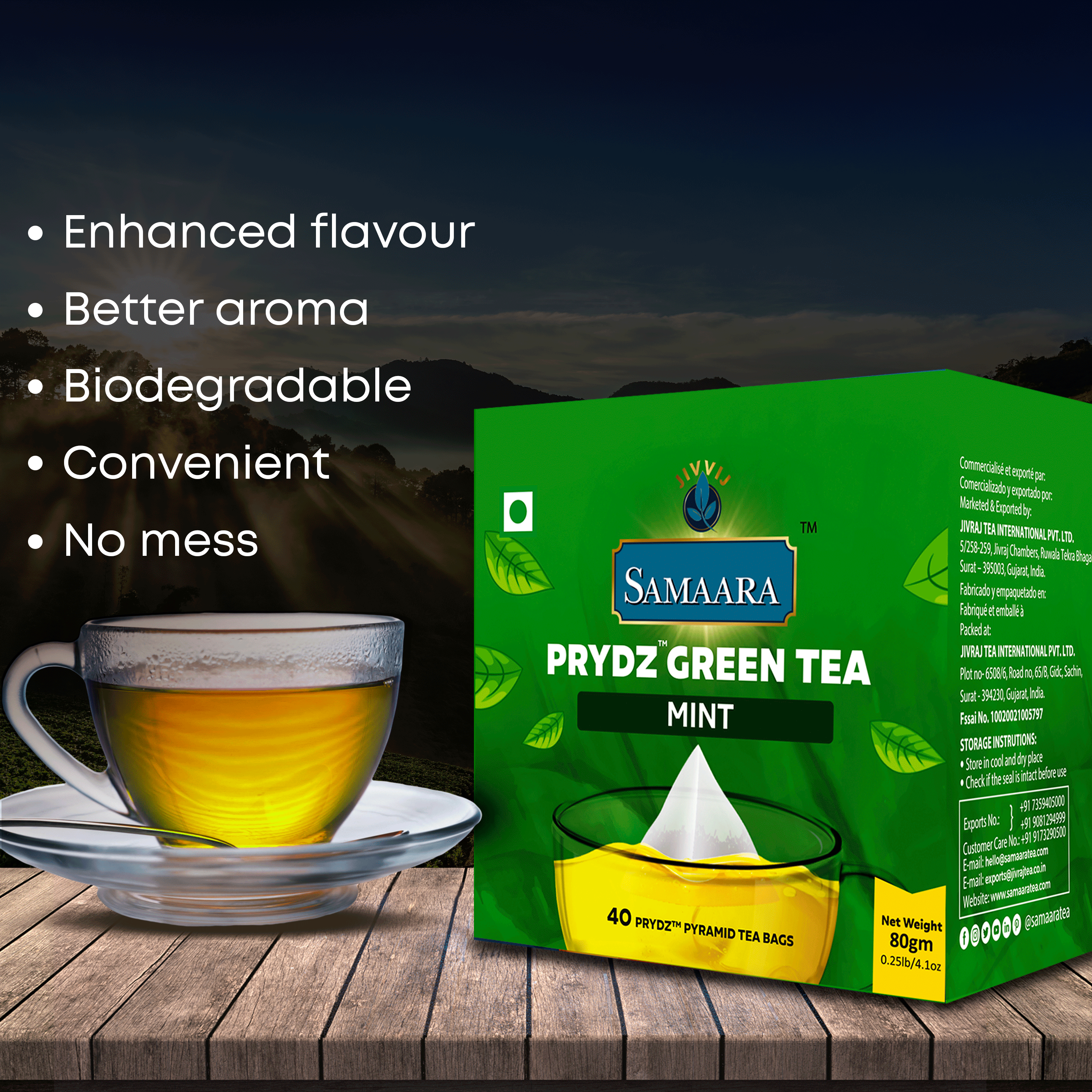 Jivvij Samaara Prydz Pyramid Mint Green Tea 40Tea Bags