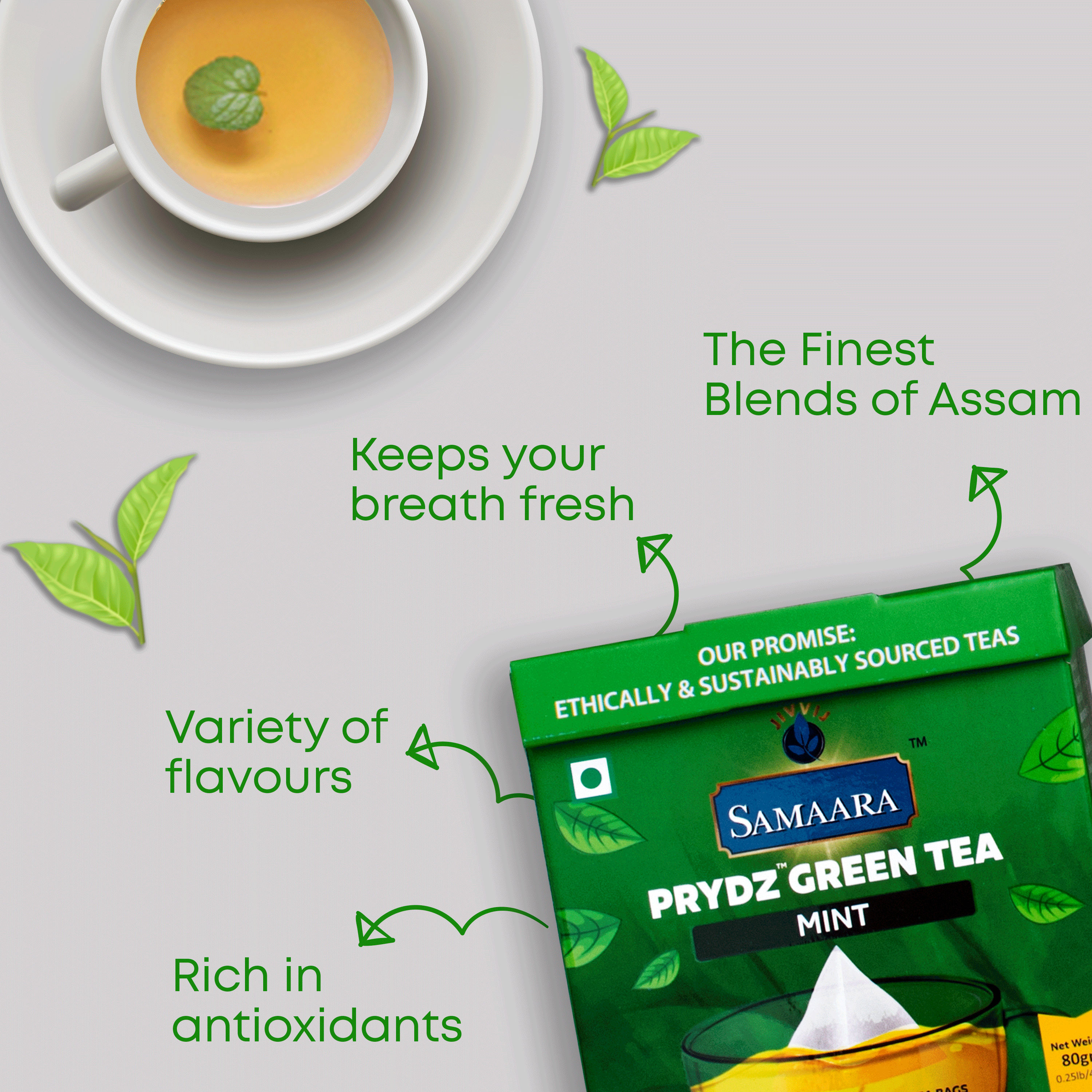 Jivvij Samaara Prydz Pyramid Mint Green Tea 40Tea Bags