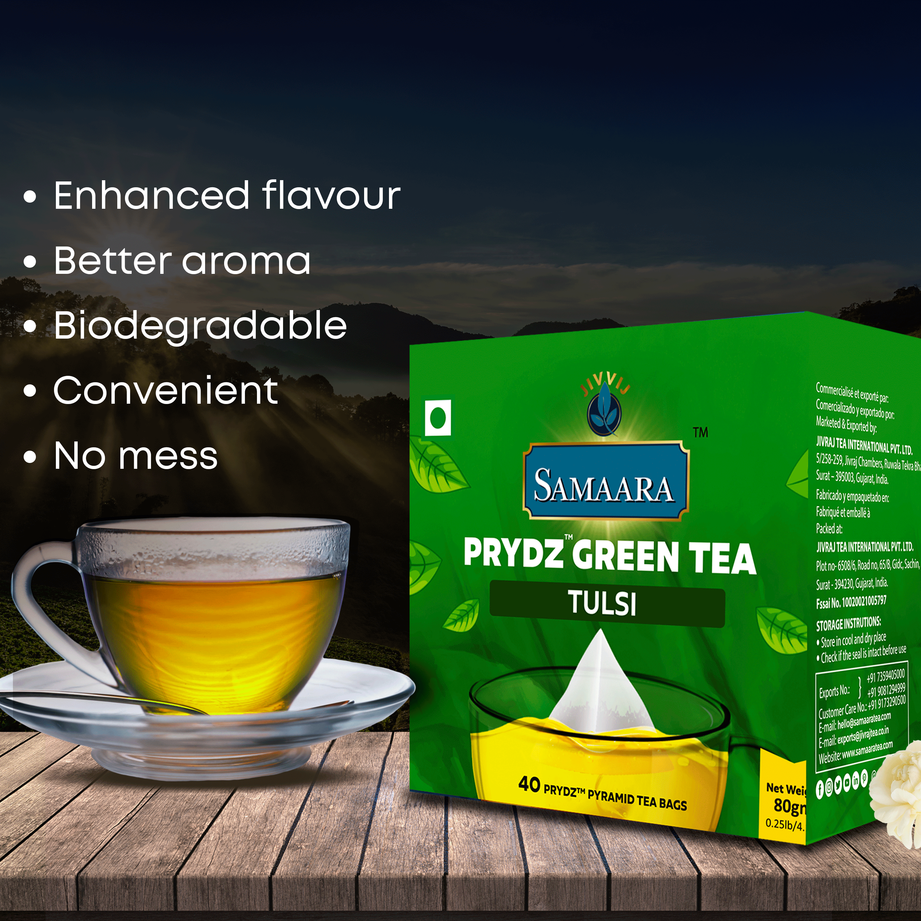 Jivvij Samaara Prydz Pyramid Tulsi Green Tea 40Tea Bags