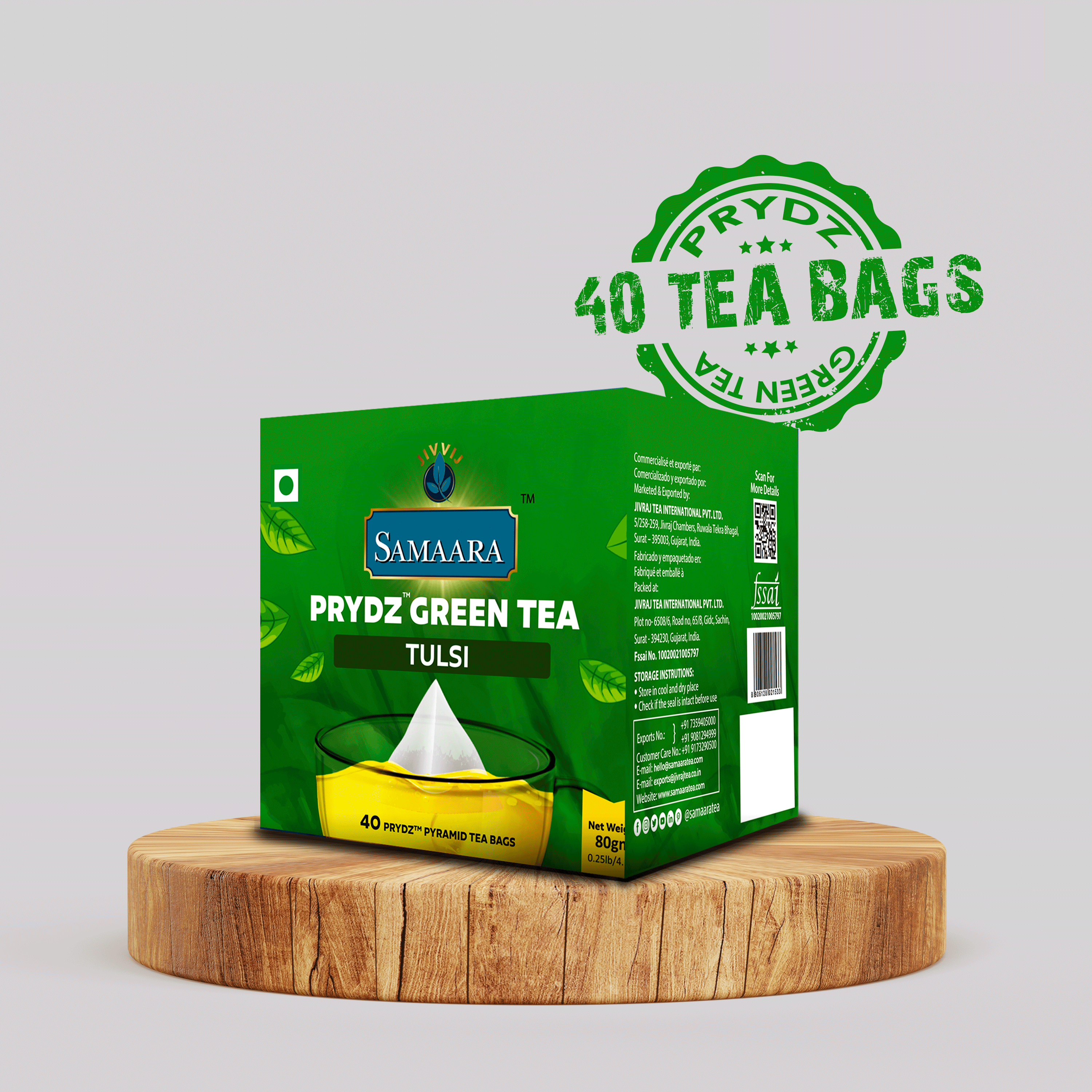 Jivvij Samaara Prydz Pyramid Tulsi Green Tea 40Tea Bags